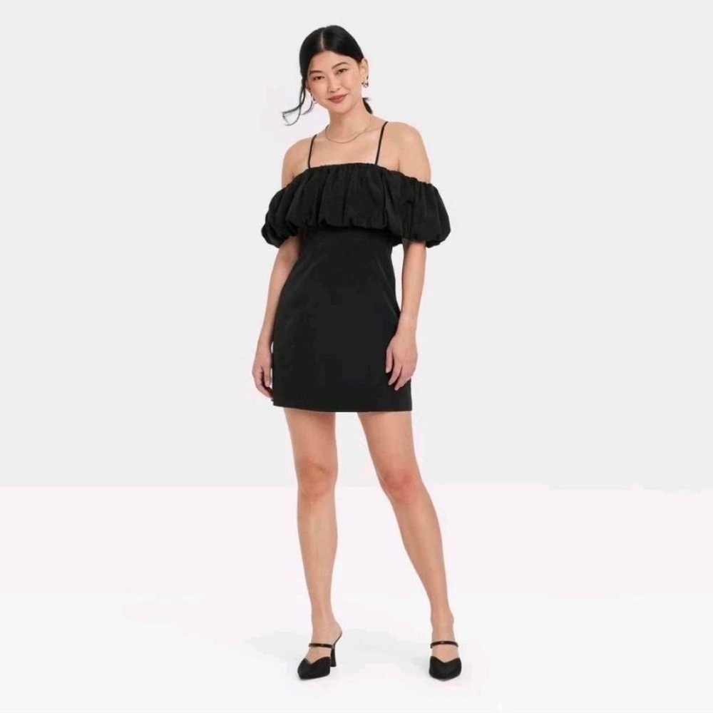 A New Day Black Off The Shoulder Puff Sleeve Mini Dress NWT Size 4